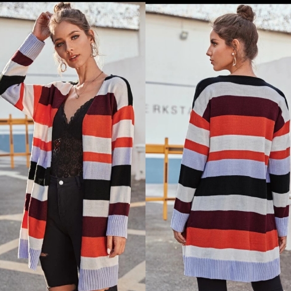 Sweaters - Open Front Colorblock Cardigan